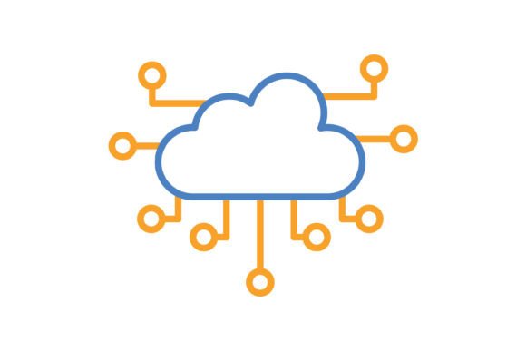 Cloud Computing Blue & Orange Line Icon: Your Go-To Design Asset