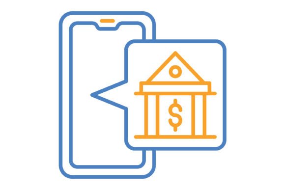 Online Banking Blue & Orange Line Icon: A Modern Design Asset