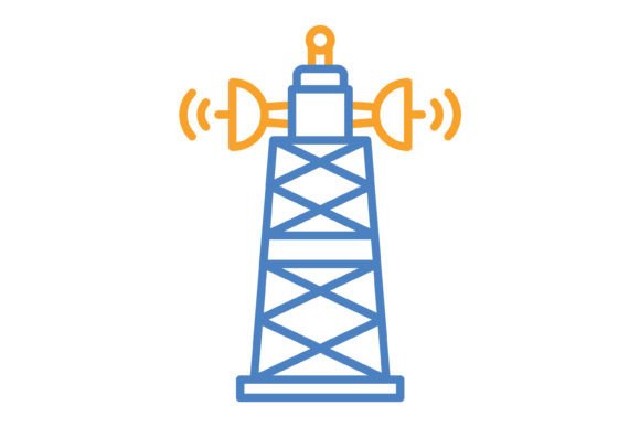 Signal Tower Blue & Orange Line Icon: A Modern Design Asset