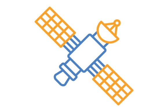 Space Satellite Blue & Orange Line Icon: A Design Asset for Modern Creators