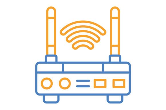 Wifi Router Blue & Orange Line Icon: A Designer's Go-To Asset